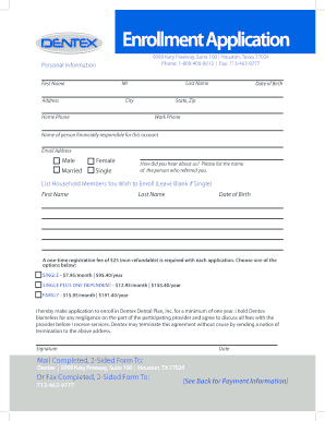 Dentex Dental Plan Enrollment Application