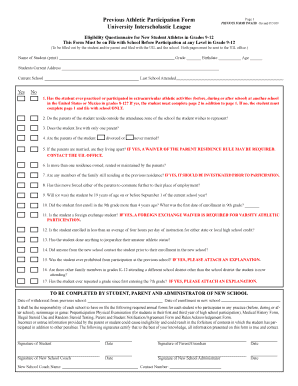 University Interscholastic League Eligibility Questionnaire