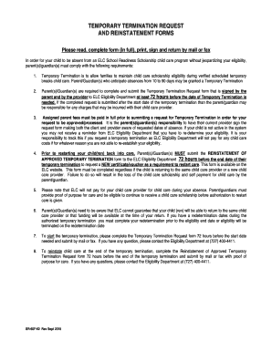 Temporary Termination and Reinstatement Request Form
