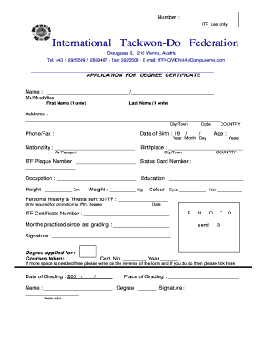 ITF Degree Certificate Application Form