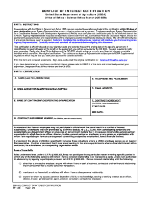 USDA Conflict of Interest Certification