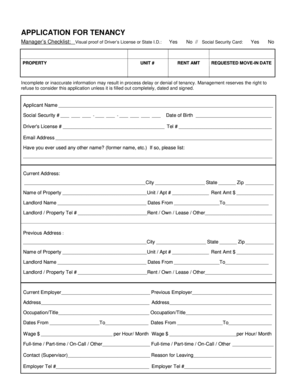 Application for Tenancy