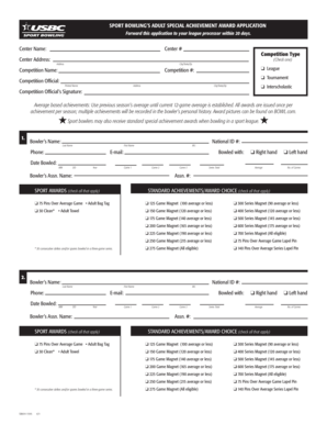 Sport Bowling Adult Achievement Award Application