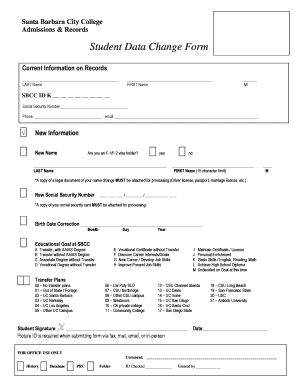 Social security administration name change form - Student Data Change Form - sbcc