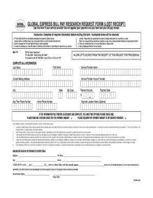 Global Express Bill Pay Research Request Form