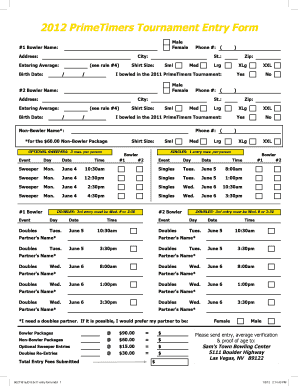 sam's town prime timers bowling tournament