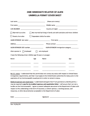 Umbrella Permit Cover Sheet