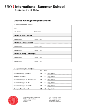 Fillable Online uio Course Change Request Form (pdf) - uio Fax Email