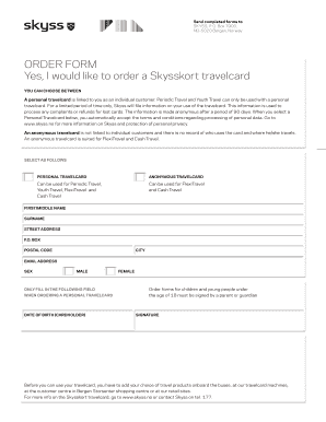Skyss Travelcard Order Form