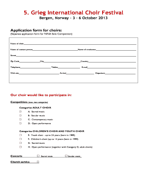 Application form 5. Grieg International Choir Festival