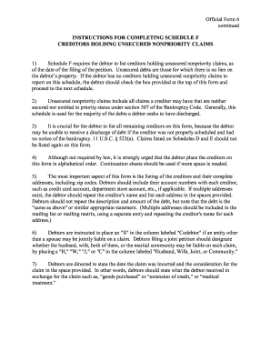 US Bankruptcy Schedule F Form