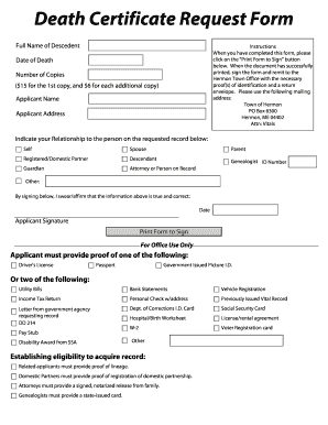 Death Certificate Request Form
