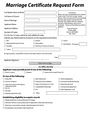 Marriage Certificate Request Form