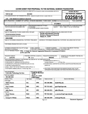 National Science Foundation Proposal Cover Sheet