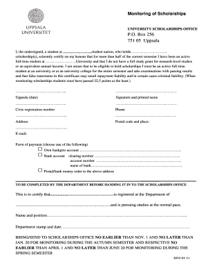 University Scholarship Monitoring Form