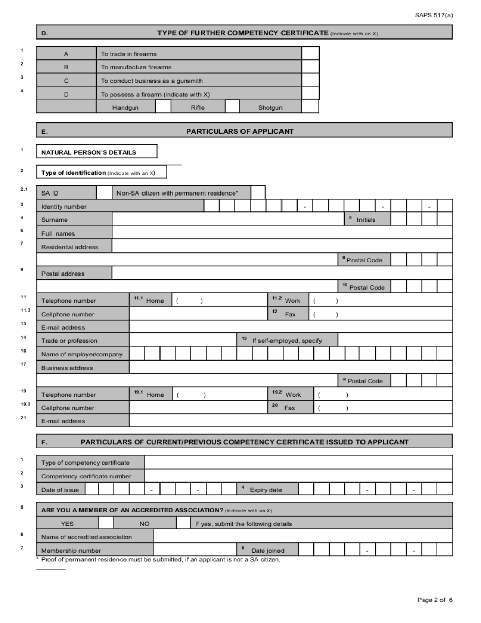 SAPS Firearm Competency Certificate Form