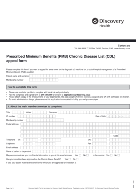 Discovery Health PMB Chronic Disease Appeal Form