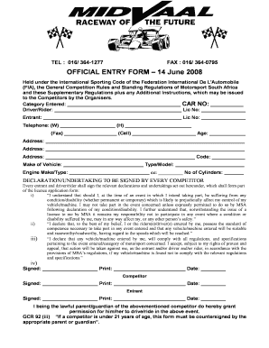 Motorsport Official Entry Form