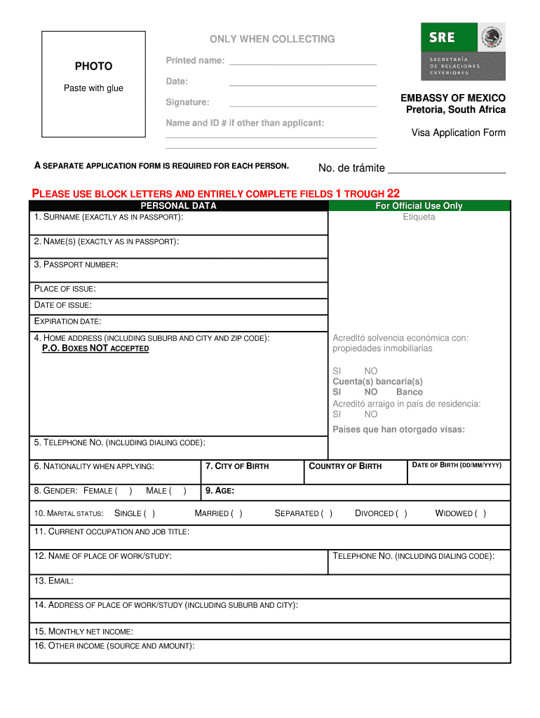 Mexico Visa Application Form Fill And Sign Printable Template Online US Legal Forms