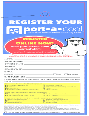 Port-A-Cool Warranty Registration Form