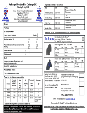 Die Burger Mountain Bike Challenge 2012 Registration Form