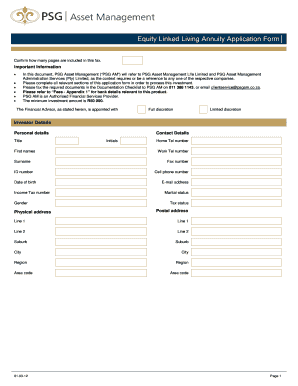 Equity Linked Living Annuity Application Form