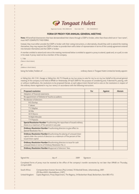 Tongaat Hulett Proxy Form