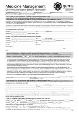 GEMS Chronic Medication Benefit Application