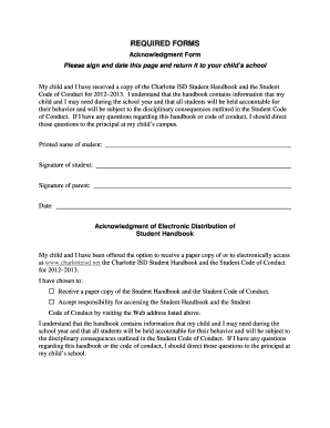 Charlotte ISD Student Handbook Acknowledgment Form