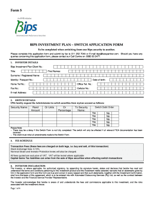 Bips Investment Plan Switch Application Form