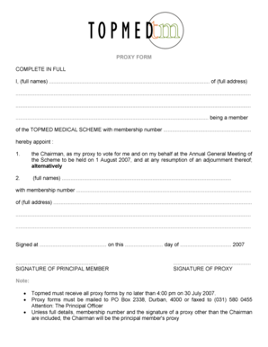 Proxy Form for Topmed Medical Scheme
