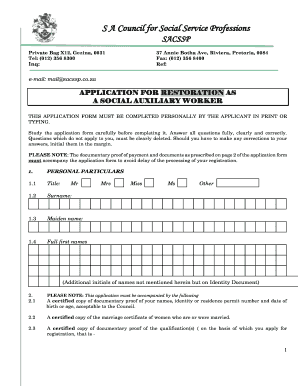 social auxiliary work registration form