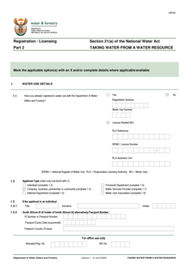 South African Water Use Registration Form DW760