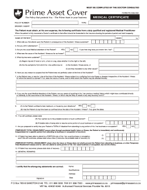 Claim Form 2 Medical Certificate - Prime Asset Cover