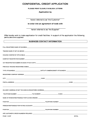 CONFIDENTIAL CREDIT APPLICATION