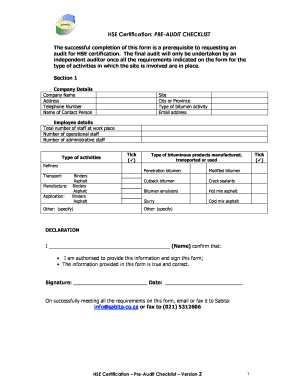 HSE Certification Pre-Audit Checklist