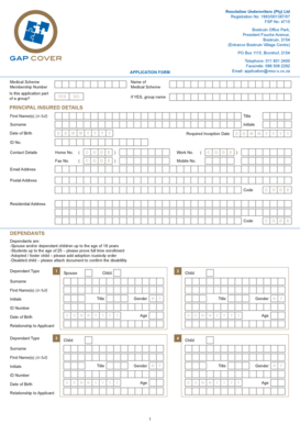 South Africa Medical Gap Cover Application Form