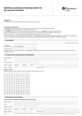 Discovery Health Banking Details Change Form