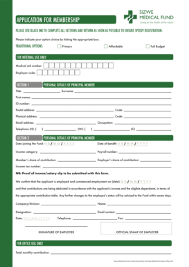 Sizwe Medical Fund Application Form