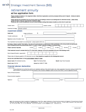 SIS Retirement Annuity Ad Hoc Application Form