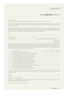 Aveng Limited Proxy Form