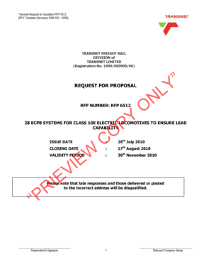 Transnet Request for Quotation RFP 6512 RFX Template (Services) SSM 100 2009 TRANSNET FREIGHT RAIL DIVISION of TRANSNET LIMITED (Registration No