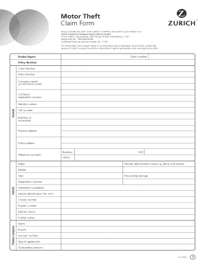 Motor Theft Claim Form
