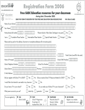SABC Education Registration Form 2006