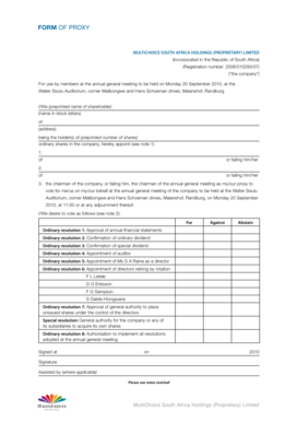 Proxy Form for MultiChoice South Africa Holdings