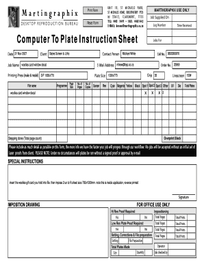 Printing Press Job Instruction Sheet