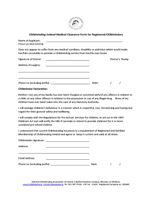 Childminding Ireland Medical Clearance Form for Registered ...