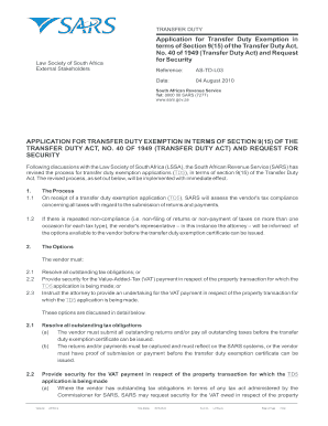 South African Transfer Duty Exemption Application