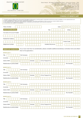 Oasis Pension Annuity Beneficiary Change Form