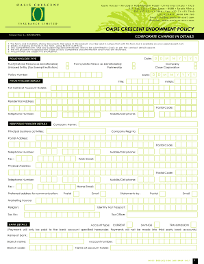 Oasis Crescent Endowment Policy Change Form